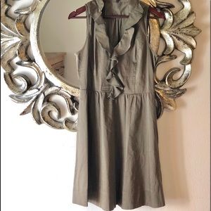 Express taupe ruffle dress.